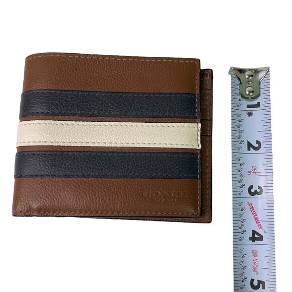 Coach Leather Wallet Men SLIM BILL VAR F26171 Saddle/Midnight Nvy Chalk - Picture 9 of 10